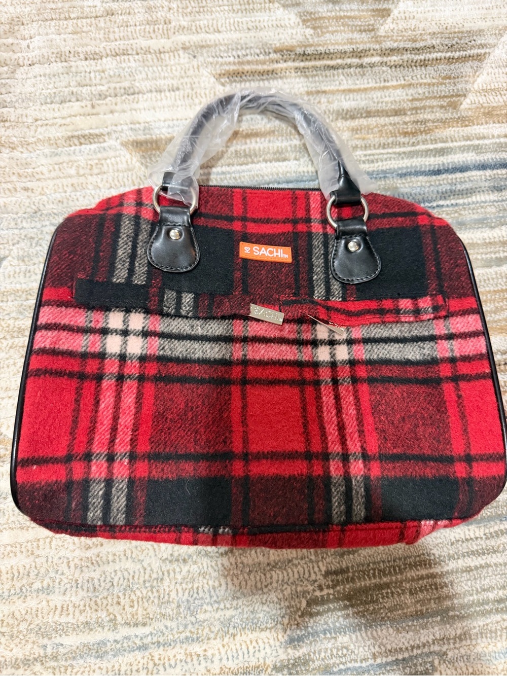 SACHI Red and Black Plaid Satchel Bag